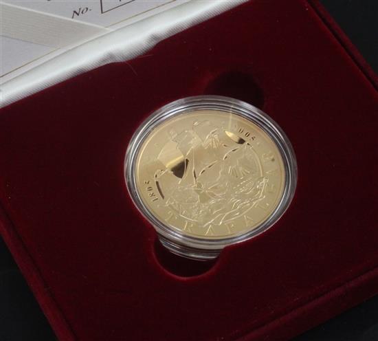 A cased Royal Mint 2005 Battle of Trafalgar gold proof commemorative crown, no. 1322/1805.